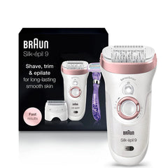 BRAUN EPILATOR SILK-ÉPIL 9 9-870, FACIAL HAIR REMOVAL FOR WOMEN, HAIR REMOVAL DEVICE, WET & DRY, WOMEN SHAVER & TRIMMER, CORDLESS, RECHARGEABLE.