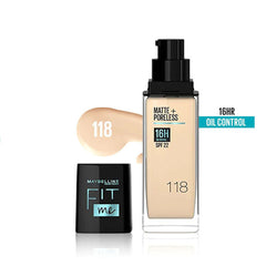 MAYBELLINE NEW YORK FIT ME MATTE + PORELESS 16H SPF 22 FOUNDATION, 118 LIGHT BEIGE 30ML