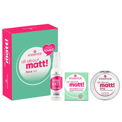 ESSENCE ALL ABOUT MATT FACE SET, COMPACT POWDER 8G+OIL CONTROL PAPER 50-PIECES+SETTING SPRAY 50ML, 3-PACK