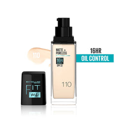 MAYBELLINE NEW YORK FIT ME MATTE + PORELESS 16H SPF 22 FOUNDATION, 110 PORCELAIN 30ML