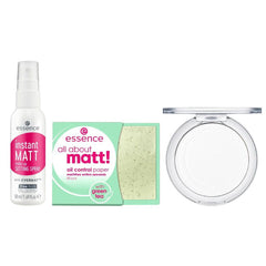 ESSENCE ALL ABOUT MATT FACE SET, COMPACT POWDER 8G+OIL CONTROL PAPER 50-PIECES+SETTING SPRAY 50ML, 3-PACK