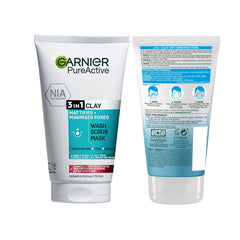 GARNIER 3 IN1 CLAY WASH, SCRUB, MASK 150ML