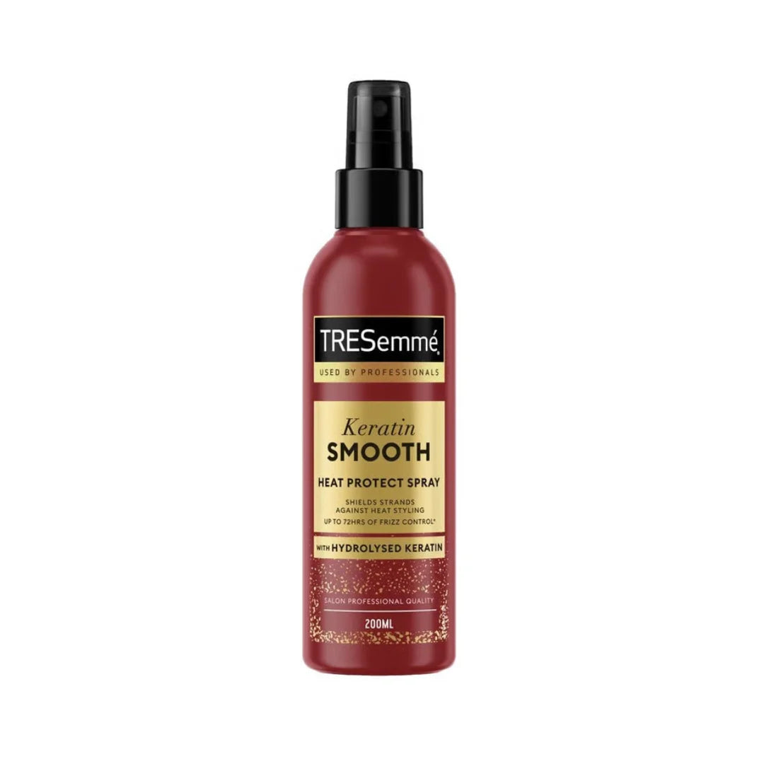 TRESemmé Keratin Smooth heat protect spray bottle on a white background