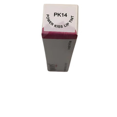 Lip tint packaging with 'PK14 Power Kiss Lip Tint' text on a white background