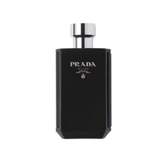 Black Prada Milano perfume bottle on a white background