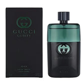 Gucci Guilty Black perfume bottle and packaging on a white background