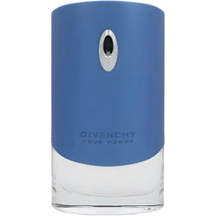Blue and clear Givenchy pour Homme perfume bottle on a white background