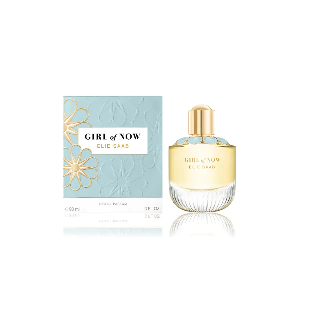 Elie Saab Girl of Now perfume bottle and packaging on a white background