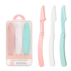 3 Pcs Folding Eyebrow Trimming Knife Set – Safe & Precise Facial Hair Remover