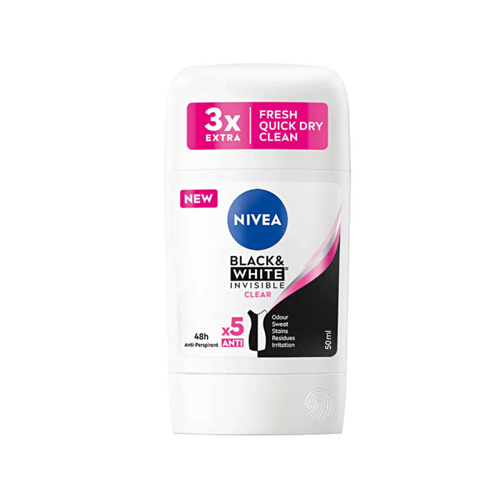 NIVEA BLACK & WHITE INVISIBLE CLEAR 48H DEODORANT STICK 50ML