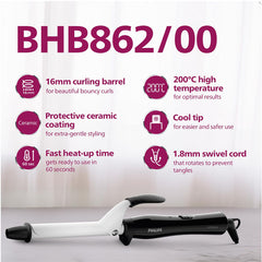 PHILIPS HAIR CURLER WITH 16MM BARREL CERAMIC COATED BARREL FOR LONG-LASTING BOUNCY LOOKING CURLS.