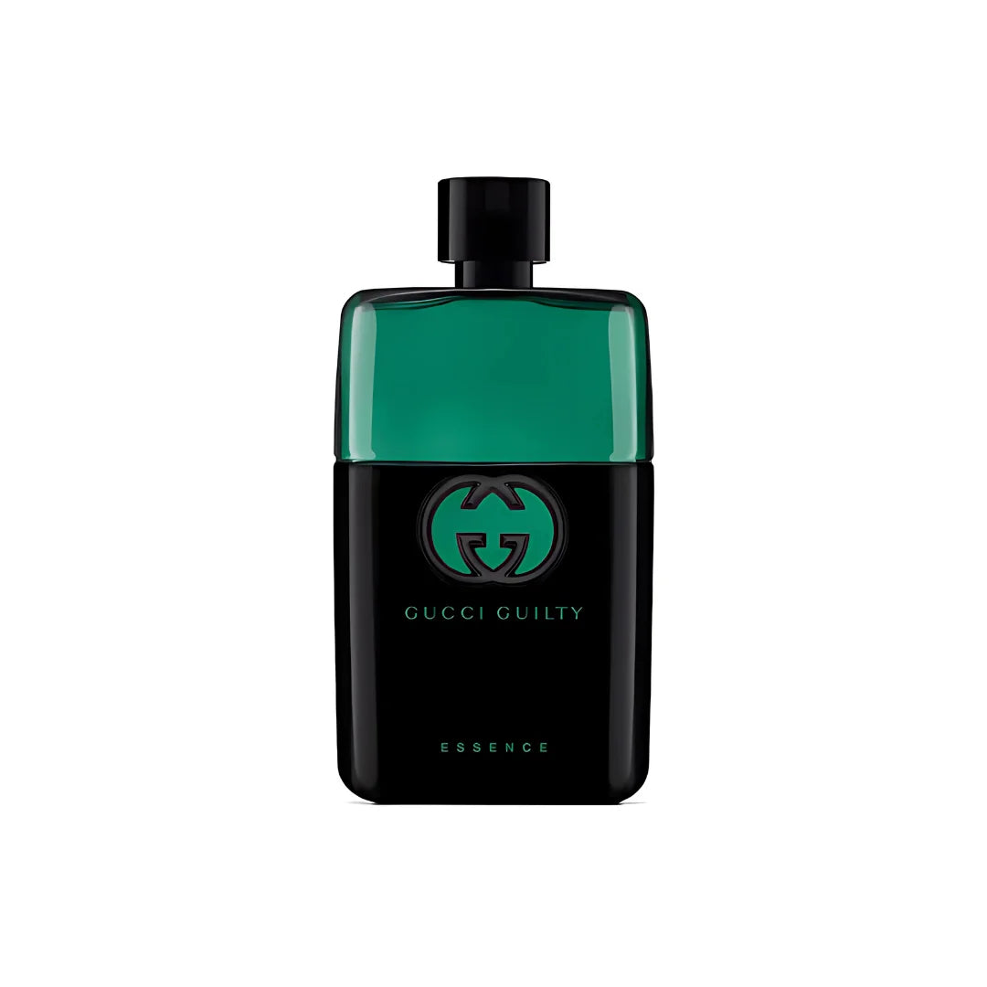 Gucci Guilty Essence perfume bottle on a white background